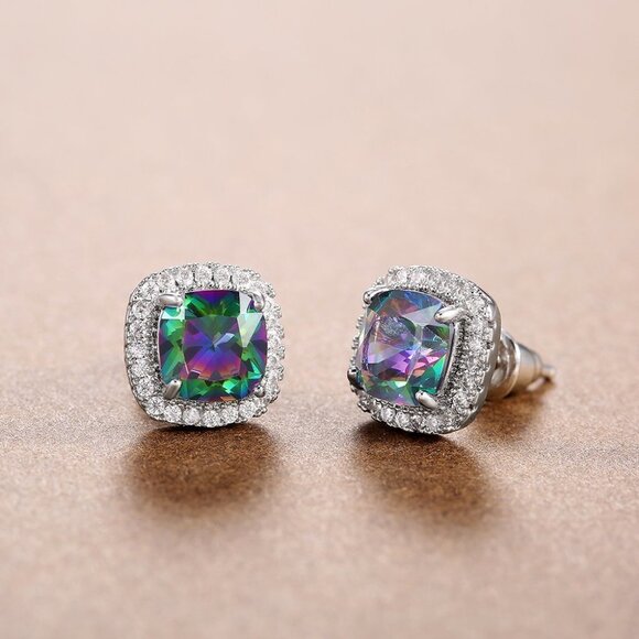 ✨ Square Colorful Micro Pave Zircon Stud Earrings for Women, EVGG1032 - Picture 2 of 9